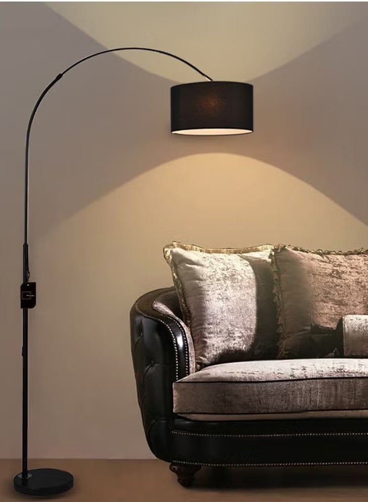 Sharpdo Modern LED Arc Floor Lamp with Remote Control, 3 Color Temperatures (3000K/4500K/6000K), Adjustable Hanging Drum Shade, Standing Lamp for Living Room & Bedroom - Black - Image 2